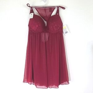 RENE ROFE Burgundy Babydoll Lingerie Set, size Medium